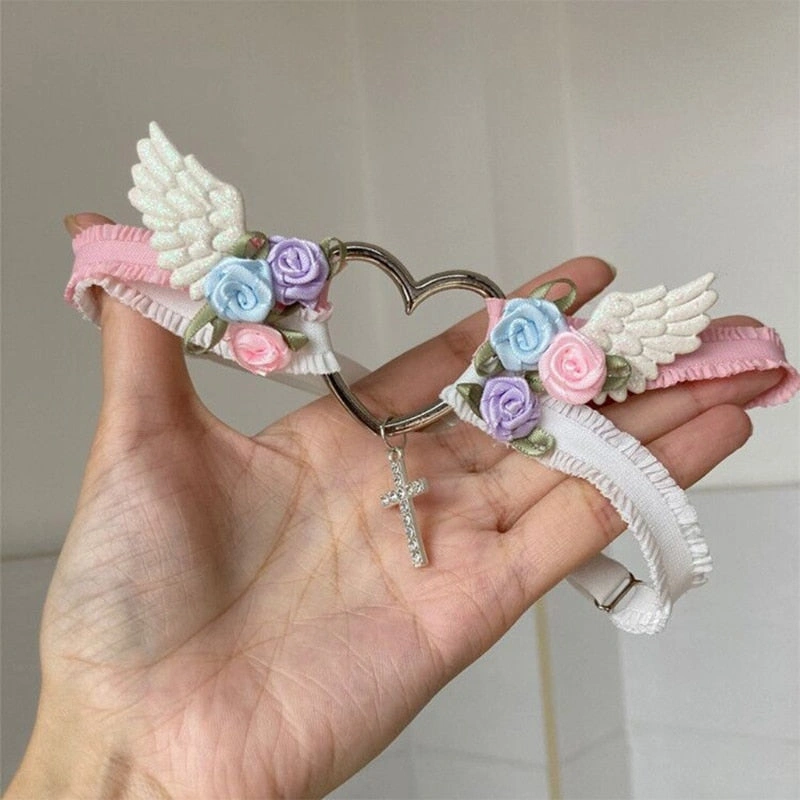 Słodka Harajuku: Koronkowa podwiązka z sercem! Uroczy dodatek w stylu kawaii, idealny na każdą okazję.